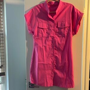 SHEIN Hot Pink Button-Up Poplin Shirt Dress